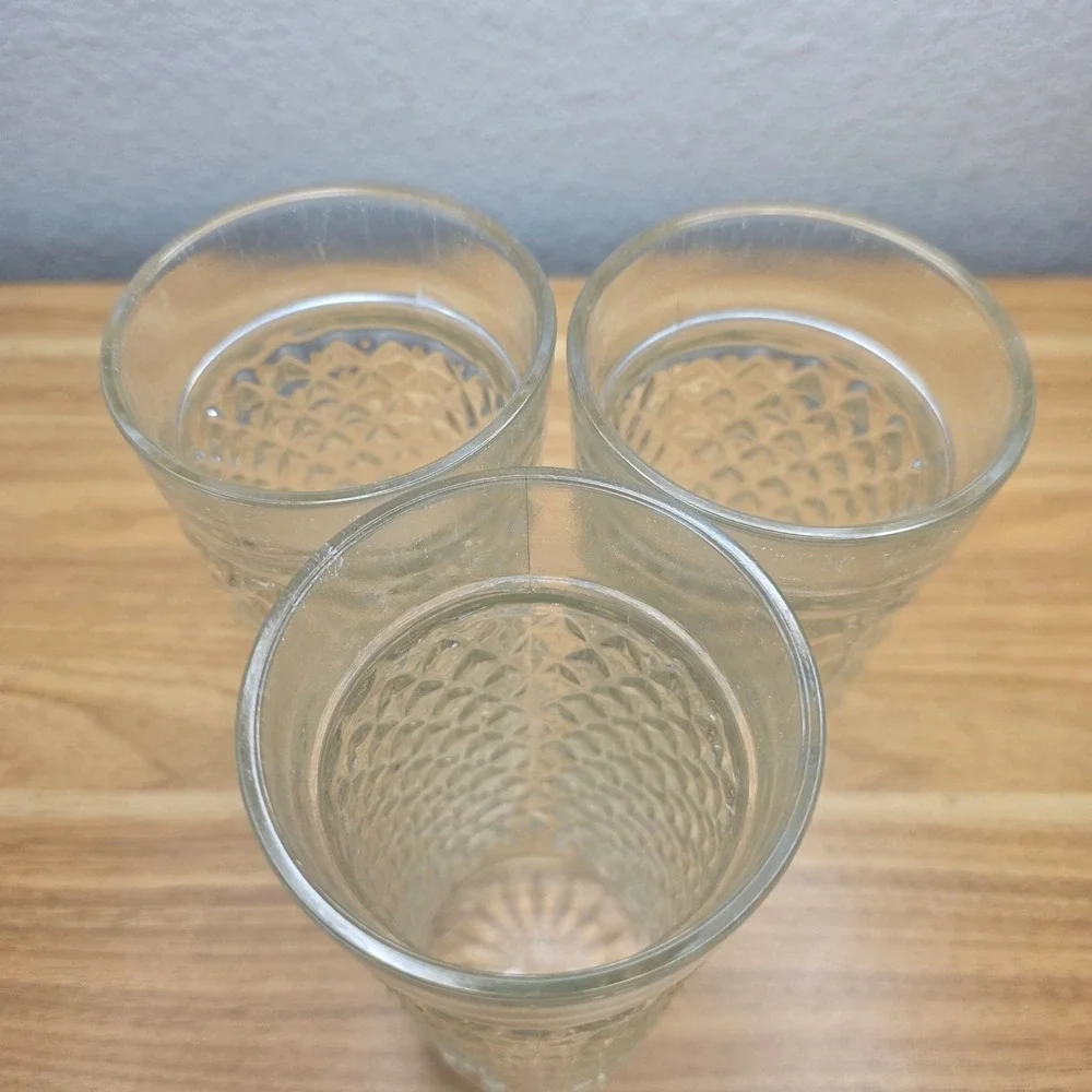 Anchor Hocking Quilted Diamond Tumblers Set of 3 Clear Good Vintage 5.75in